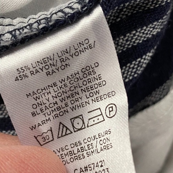 Loft Linen Pant Women's 12 Navy/White Striped High Waist - Picture 5 of 5